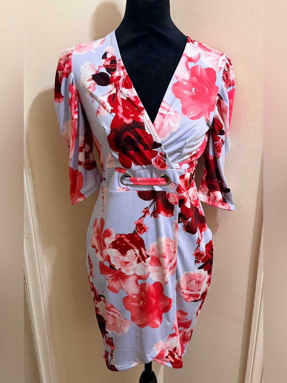 Venus Floral Print Faux Wrap Bodycon Dress Womens Size S